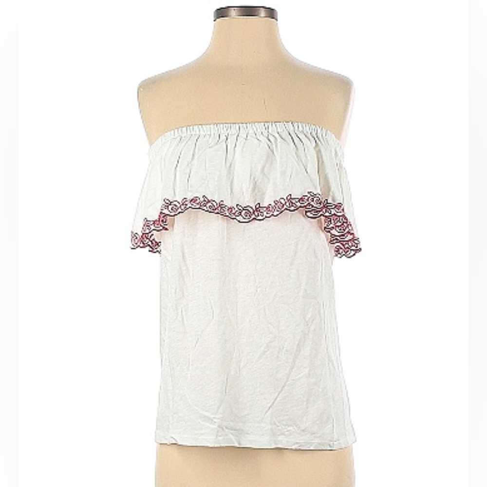 NWT new J. Crew women's floral embroidered shoulderless top, XS, white